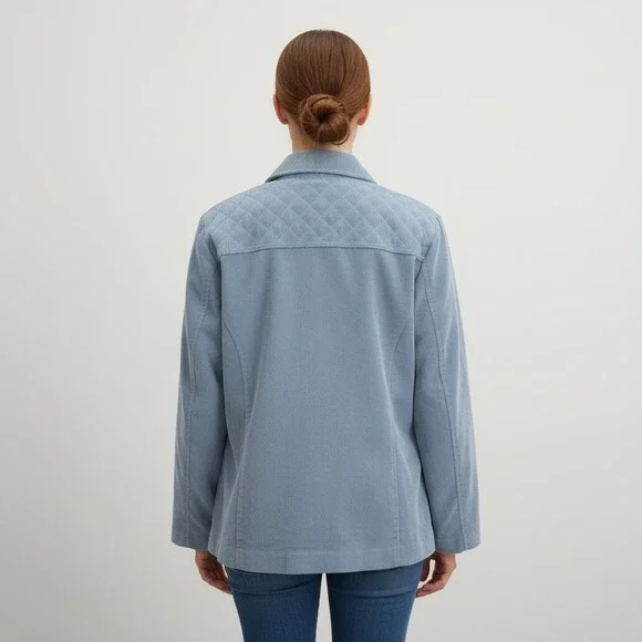 Alfred Dunner Petite 12P Blue Corduroy Quilted Jacket Button Front Excellent‎ - Picture 2 of 8